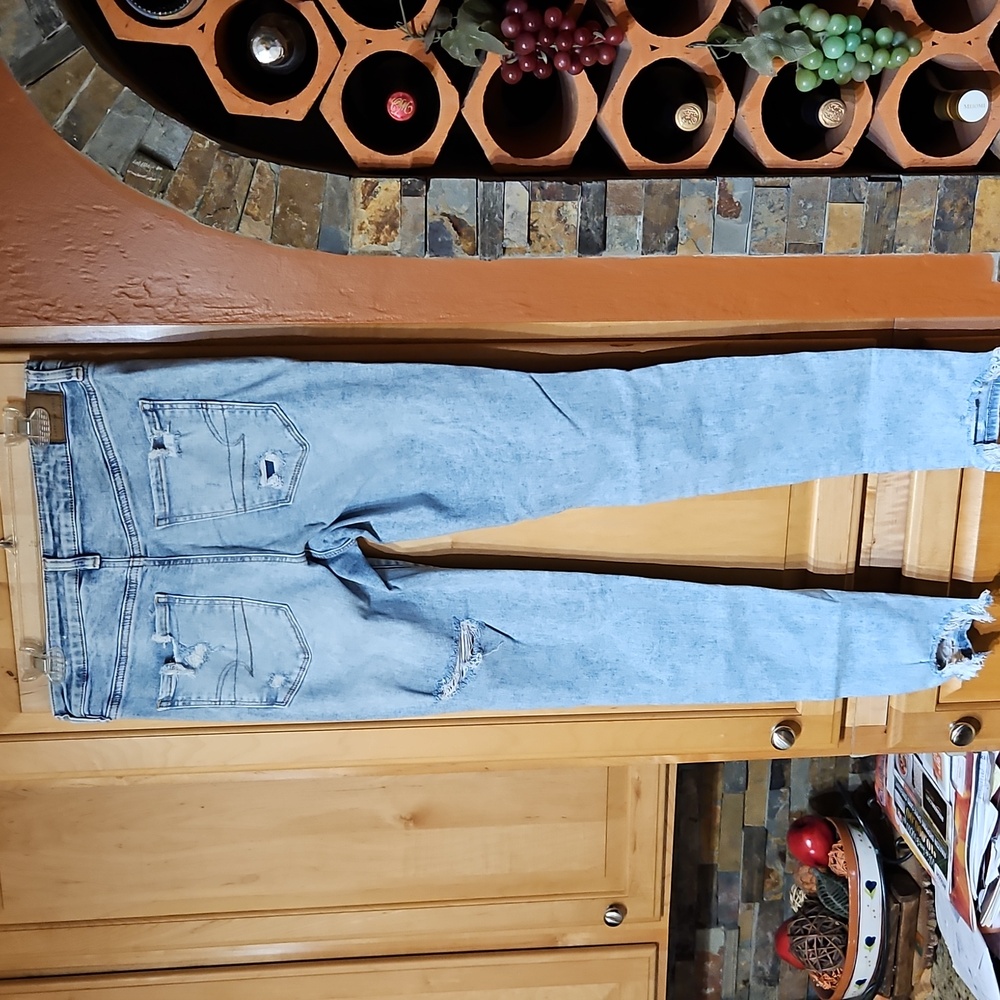 American Eagle Distressed Blue Next Level Stretch Super Hi-Rise Jegging Jeans - Picture 2 of 4